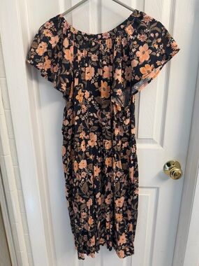Old Navy Black Dress with Peach Floral Print